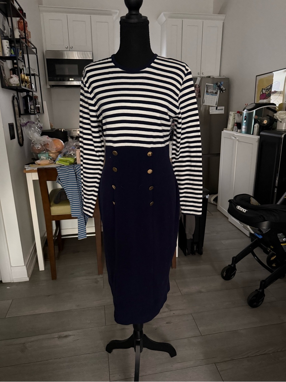 Striped Navy Sailor-Style Knit Dress - Navy/White